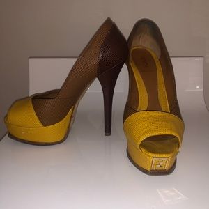 Fendista Yellow and Brown lizard platform heels